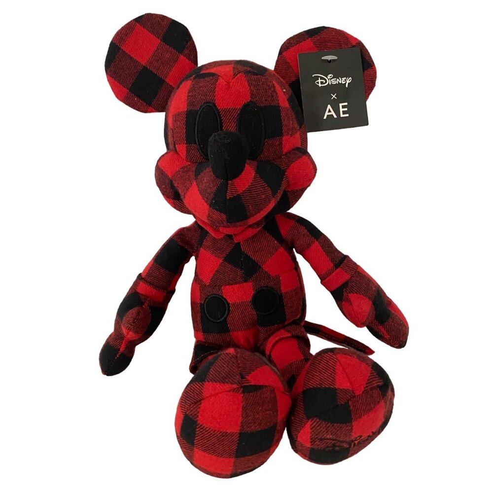 Disney X‎ AE Special Edition Red Plaid Mickey Mouse Stuffed Toy Flannel 9 Inches